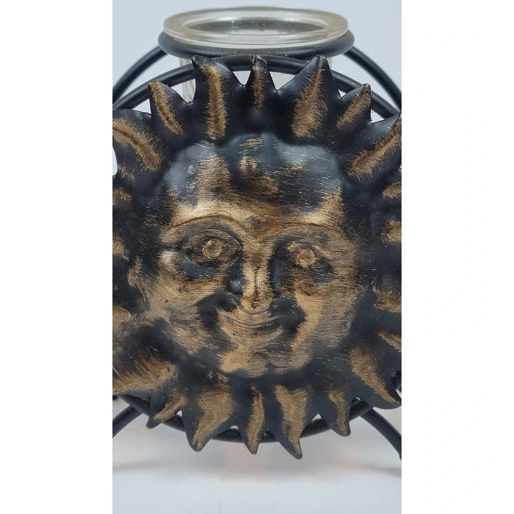 Wrought‎ Iron Celestial Sun Candle Holder Glass Inserts Fairycore Whimsical